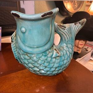 Turquoise Koi Fish  crackle finish Ceramic vase